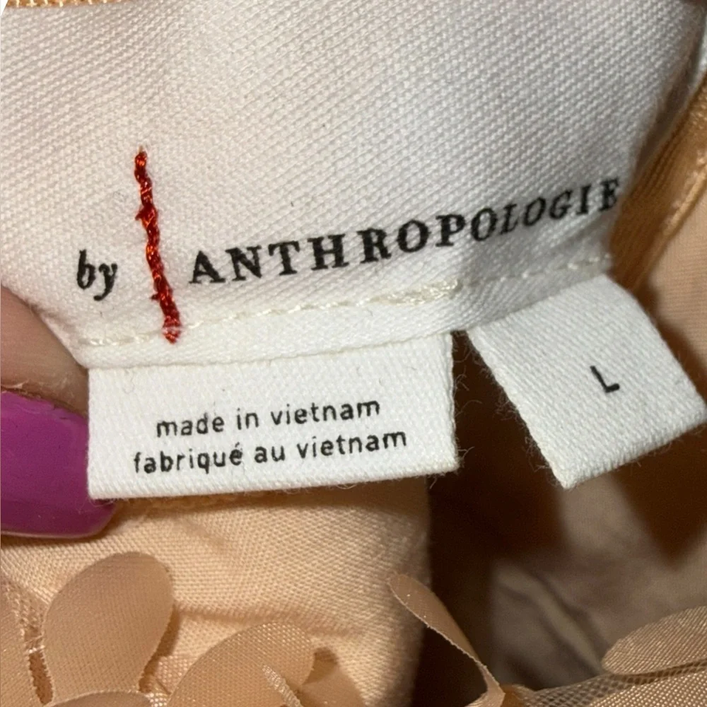 Anthropologie 3D Floral Appliqué Mini Dress L Boho Wedding Guest Garden Party - Picture 9 of 12
